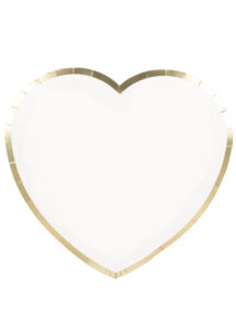 assiettes coeurs, assiettes blanches, vaisselle jetable, assiettes en carton, Vaisselle Blanche, Assiettes Coeurs Blanches et Dorées