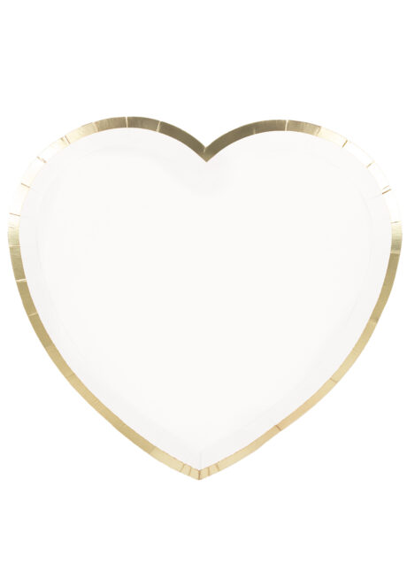 assiettes coeurs, assiettes blanches, vaisselle jetable, assiettes en carton, Vaisselle Blanche, Assiettes Coeurs Blanches et Dorées