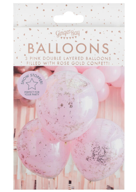 ginger ray, ballons confettis, ballons confettis double, ballons rose, hélium, Ballons Double Couche Roses, Confettis Paillettes, Ginger Ray