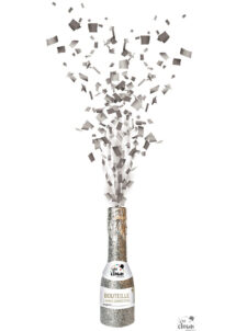 cotillons bouteille champagne, confettis bouteille champagne, canon à confettis champagne, canon à confettis cotillons réveillons, serpentins réveillon, bouteille champagne cotillons