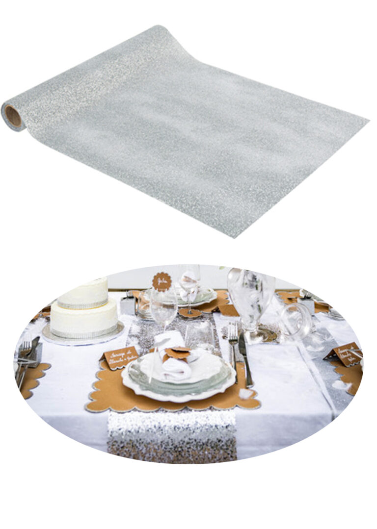 Rouleau Chemin De Table Argent 30cm X 20m - Brillant - Pour Mariage, Anniversaire - Avec Rubans Cadeau