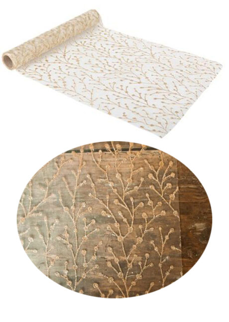 chemin de table champagne, chemin de table organza, chemin de table Noël, Chemin de Table Organza, Brindilles Champagne