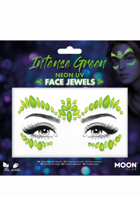 paillettes visage, strass à coller visage, paillettes visage phosphorescentes, paillettes fluo, Strass Autocollants Visage, Vert Fluo