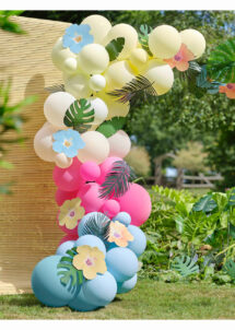 arche de ballons, décorations hawaïennes, décos tropicales, hibiscus, décos Hawaï