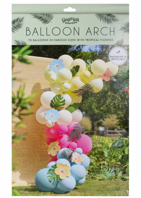 arche de ballons, décorations hawaïennes, décos tropicales, hibiscus, décos Hawaï, Arche Guirlande de Ballons Hawaï et Tropical, Ginger Ray