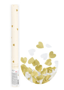 canon à confettis coeurs, confettis coeurs blancs, confettis coeurs dorés