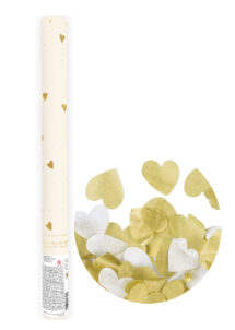 canon à confettis coeurs, confettis coeurs blancs, confettis coeurs dorés