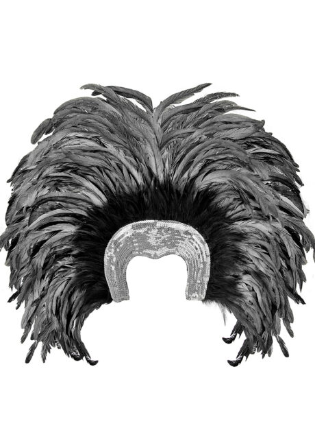 coiffe brésilienne, accessoire carnaval de rio, coiffe de carnaval, coiffure brésilienne, accessoire déguisement, déguisement brésilienne, coiffe brésilienne à plumes, Coiffe Brésilienne, Copacabana, Plumes Argent