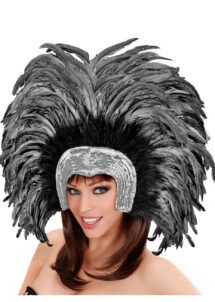 coiffe brésilienne, accessoire carnaval de rio, coiffe de carnaval, coiffure brésilienne, accessoire déguisement, déguisement brésilienne, coiffe brésilienne à plumes, Coiffe Brésilienne, Copacabana, Plumes Argent