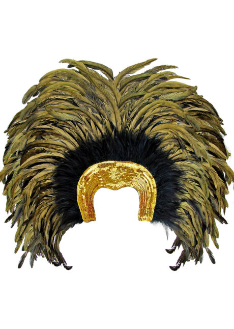 coiffe brésilienne, accessoire carnaval de rio, coiffe de carnaval, coiffure brésilienne, accessoire déguisement, déguisement brésilienne, coiffe brésilienne à plumes, Coiffe Brésilienne, Copacabana, Plumes Dorées