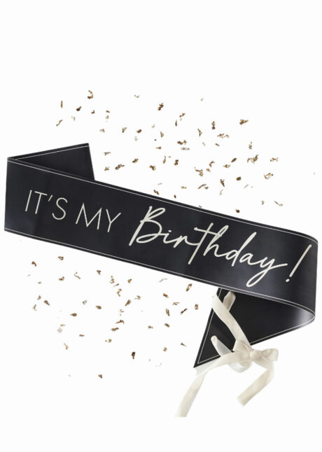 écharpe anniversaire, écharpe it's my birthday, accessoire anniversaire, Echarpe Anniversaire, Noire et Dorée, Ginger Ray