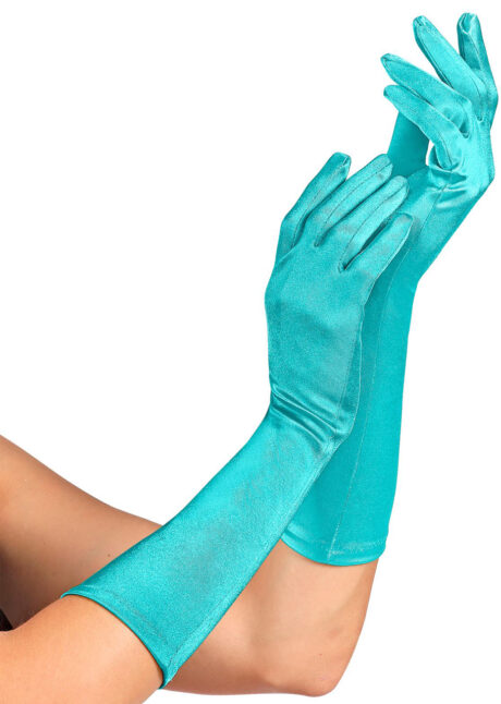 gants bleu turquoise, gants turquoise satin, Gants Satin, 40 cm, Bleu Turquoise