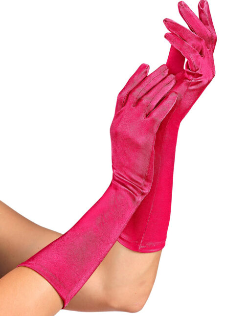 gants roses satin, gants fuchsia, gants satin, Gants Satin, 40 cm, Rose Fuchsia