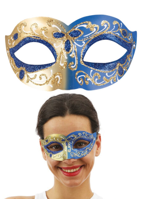 masque vénitien, loup vénitien, masque carnaval de Venise, masque vénitien paillettes bleues, Bolzano, Loup Vénitien à Paillettes, Bleu et Doré