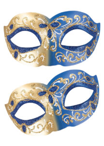 masque vénitien, loup vénitien, masque carnaval de Venise, masque vénitien paillettes bleues, Bolzano, Loup Vénitien à Paillettes, Bleu et Doré