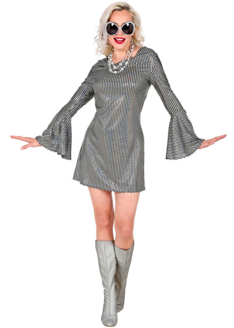 D guisement Disco Robe Paillettes Hologrammes Argent Aux Feux