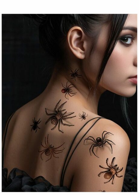 faux tatouages araignées, tatouages araignées Halloween, Faux Tatouages Araignées Réalistes – Effet 3D