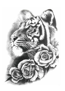 faux tatouage, tatouages temporaires, tatous, tattoos, Faux Tatouages, Tigre et Fleurs