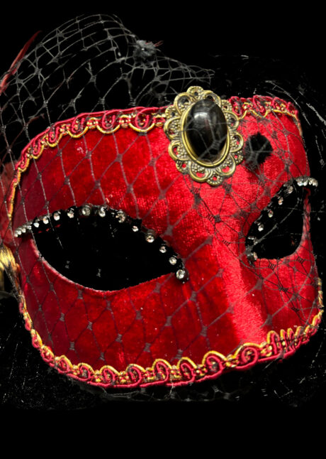 loup vénitien rouge voilette, masque vénitien, masque carnaval de Venise, Genova Voilette et Plumes, Rouge, Vénitien Fait Main