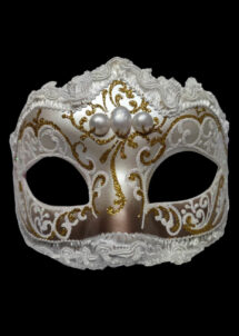 loup vénitien blanc et doré, masque vénitien, carnaval de venise