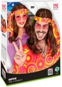 perruque hippie, perruque de hippie châtain, perruque hippie longue