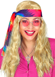 perruque hippie blonde, perruque hippie femme, perruque de hippie, Perruque Hippie Ondulée avec Bandeau, Blonde