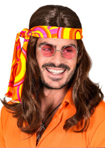 perruque hippie, perruque de hippie châtain, perruque hippie longue