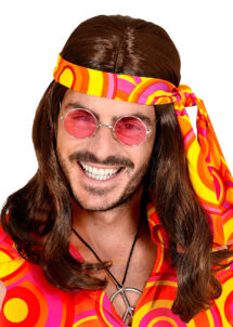 perruque hippie, perruque de hippie châtain, perruque hippie longue