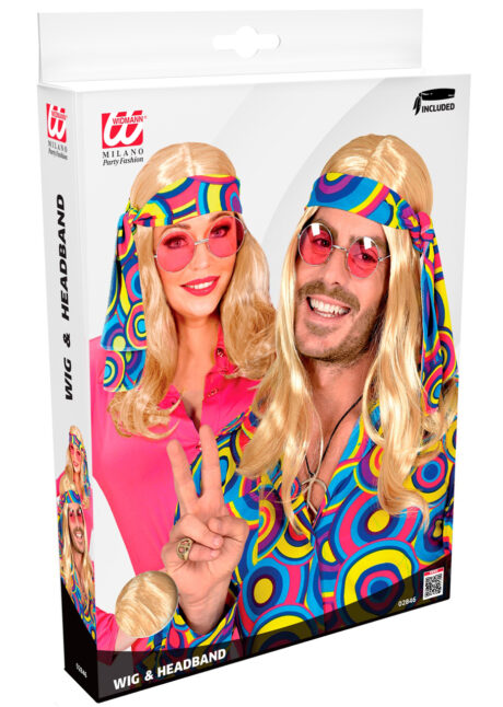 perruque hippie blonde, perruque de hippie, perruque blonde longue, Perruque Hippie Disco avec Bandeau, Blonde