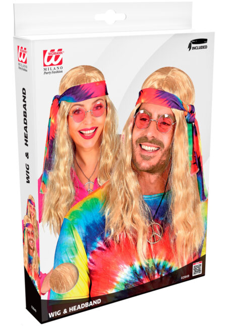 perruque hippie blonde, perruque hippie femme, perruque de hippie, Perruque Hippie Ondulée avec Bandeau, Blonde