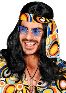 perruque homme, perruque noire, perruque hippie