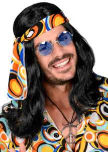 perruque homme, perruque noire, perruque hippie