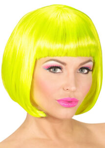 perruque jaune fluo, perruque fluo, perruque phosphorescente