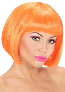 perruque orange fluo, perruque fluorescente, perruque orange, perruque phosphorescente, Perruque Fluo Valentina, Orange Fluo UV