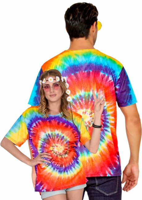 déguisement hippie, t-shirt hippie adulte, hippie tie-dye, Déguisement Hippie Top tie and dye
