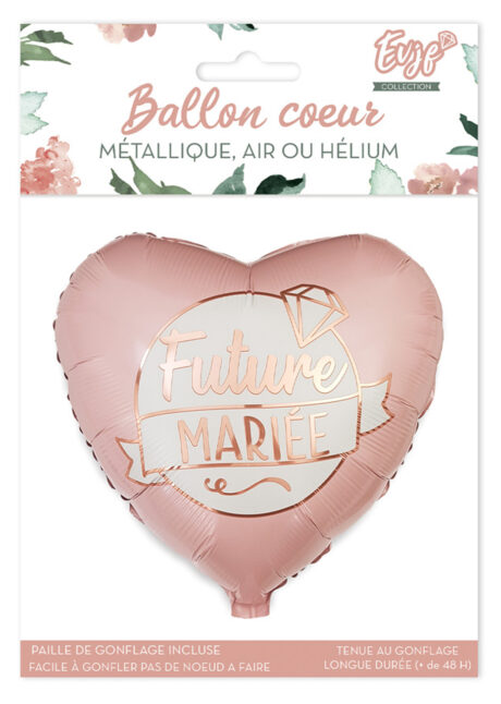 ballon evjf, ballon coeur future mariée, ballon coeur rose gold, décorations evjf, Ballon Coeur Future Mariée, en Aluminium