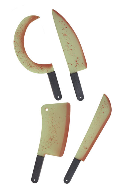 Armes Phosphorescentes Halloween – 4 modèles au choix, Armes Blanches Phosphorescentes, avec Faux Sang