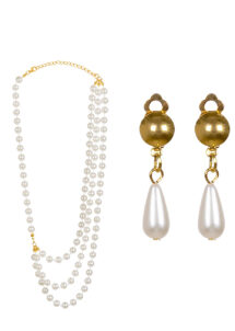 BIJOUX-ANNEES-20-64523, Collier de Perles 3 Rangs, + Boucles d’Oreilles
