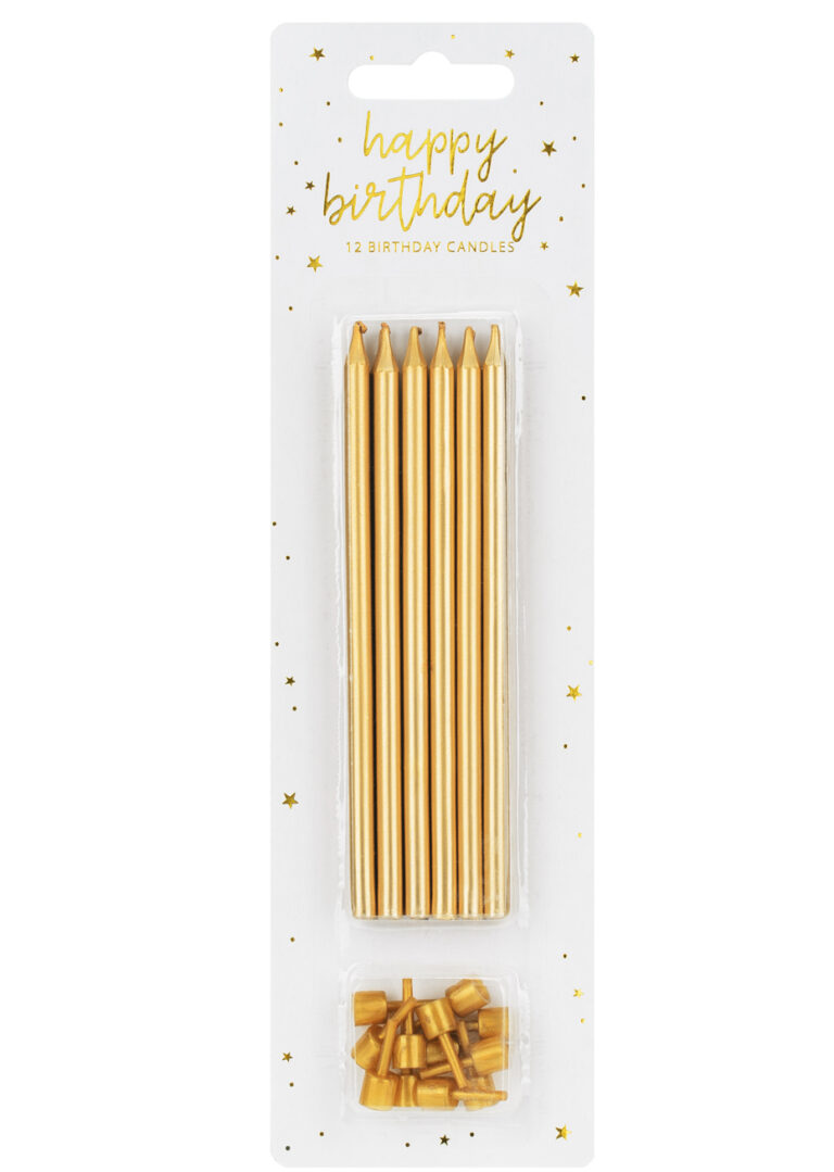 Lot De 36 Bougies D'anniversaire Fines Dorées - 11,2 Cm De Haut - Brûlent 7 Min - Avec Supports - Pour Gâteau