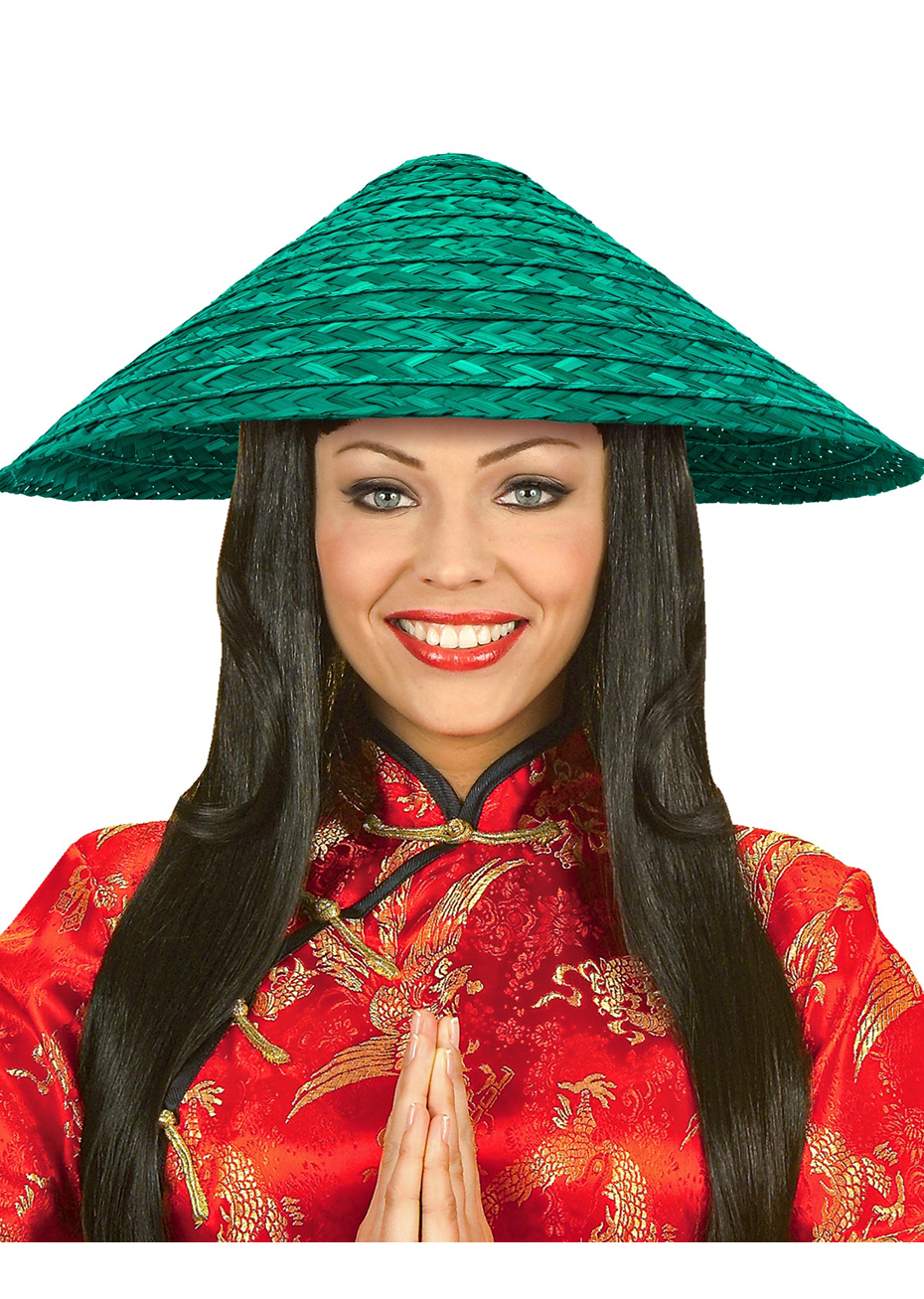 chapeau chinois paille, chapeau paille, chapeau chinois, Chapeau Chinois en Paille, Vert Sapin