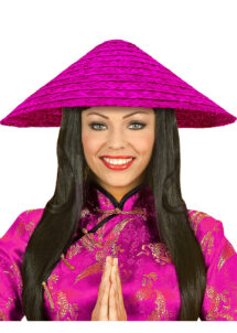 chapeau chinois paille, chapeau paille, chapeau chinois, Chapeau Chinois en Paille, Rose Fuchsia