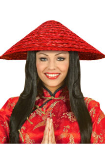 chapeau chinois paille, chapeau paille, chapeau chinois, Chapeau Chinois en Paille, Rouge