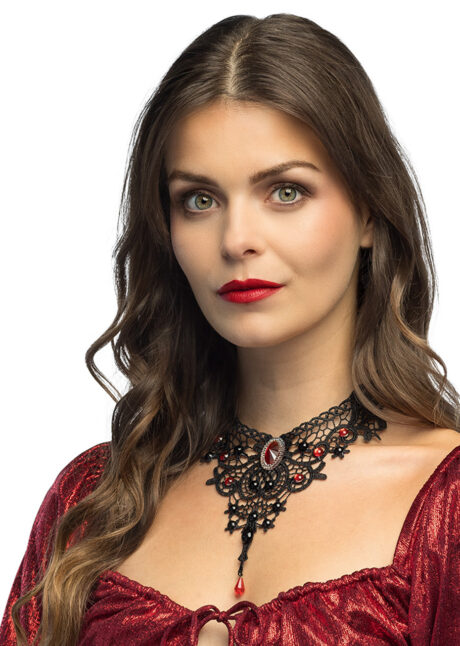 collier de vampire, collier Halloween, collier déguisement vampire, Collier Choker Lady Vampire, Ras de Cou Dentelle et Pierres
