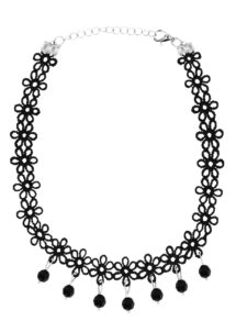 collier gothique, accessoire halloween, collier déguisement halloween, collier gothique déguisement, collier de déguisement pas cher, accessoires halloween, collier gothique en tissu, Collier Choker Lady Vampire, Ras de Cou Dentelle et Perles