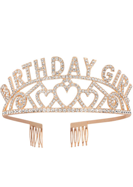 Couronne Anniversaire, Birthday Girl, Rose Gold et Strass - Aux