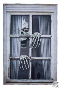 decoration halloween, drapeau squelette, décor fenêtre, Décor en Tissu, Squelette Fenêtre