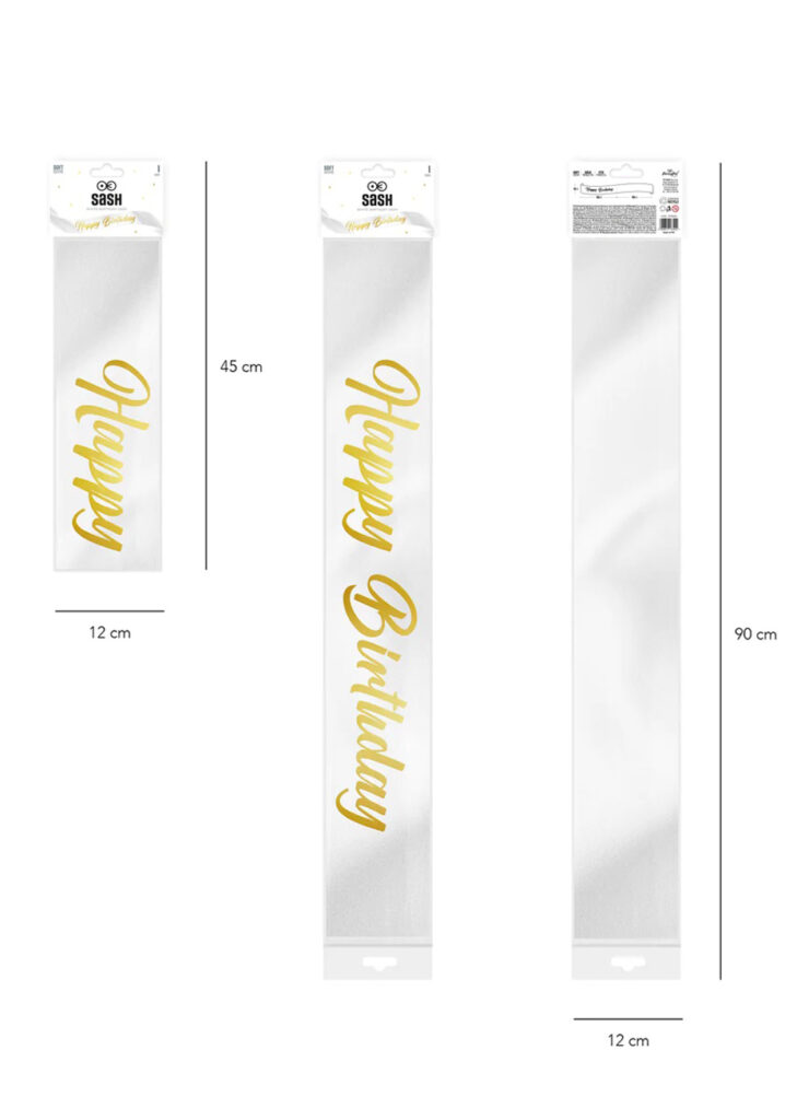 Écharpe De Miss Anniversaire - Blanche à Liseré Doré - Personnalisable (Ex: Miss 30 Ans)