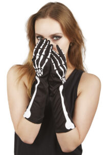 gants de squelettes, gants noirs halloween, longs gants femme