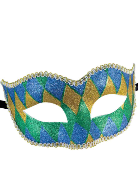 masque vénitien, loup vénitien, masque carnaval de venise, Arlequin Paillettes, Bleu et Vert, Vénitien