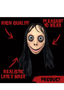 masque momo challenge, masque Momo avec cheveux, masque halloween